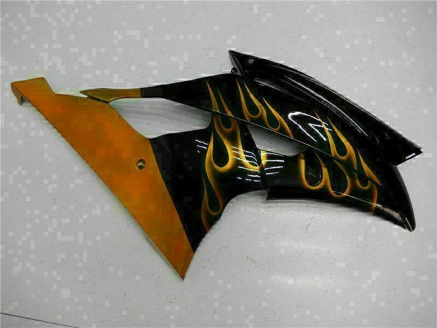 Yamaha YZF R6 Motorrad Verkleidung 2008-2016 - Glanzendes Schwarz Gold Flamme