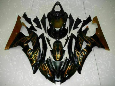 Yamaha YZF R6 Motorrad Verkleidung 2008-2016 - Glanzendes Schwarz Gold Flamme