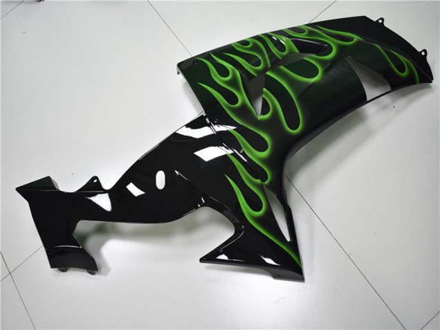 Kawasaki ZX10R Motorrad Verkleidung 2006-2007 - Glanzendes Schwarz Grun Flamme