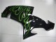 Kawasaki ZX10R Motorrad Verkleidung 2006-2007 - Glanzendes Schwarz Grun Flamme