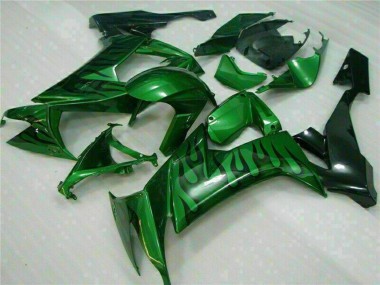 Kawasaki ZX10R Motorrad Verkleidung 2008-2010 - Glanzendes Schwarz Grun Flamme