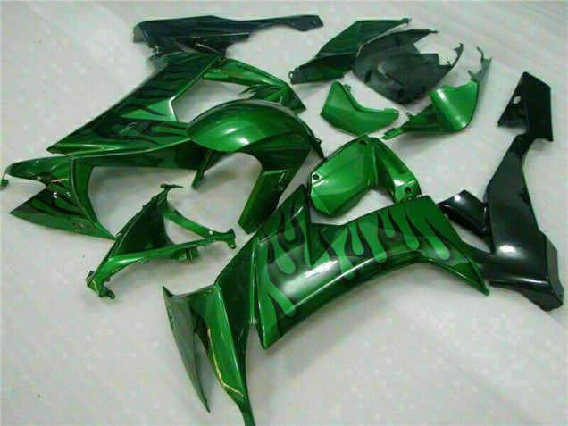 Kawasaki ZX10R Motorrad Verkleidung 2008-2010 - Glanzendes Schwarz Grun Flamme