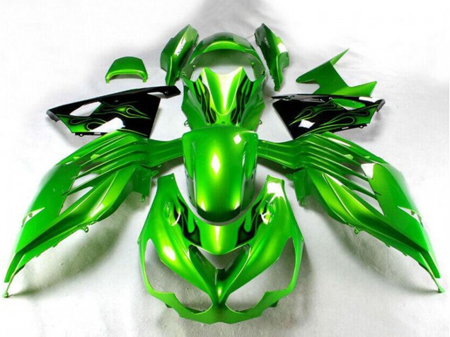 Kawasaki ZX14R ZZR1400 Motorrad Verkleidung 2012-2024 - Grun Glanzendes Schwarz
