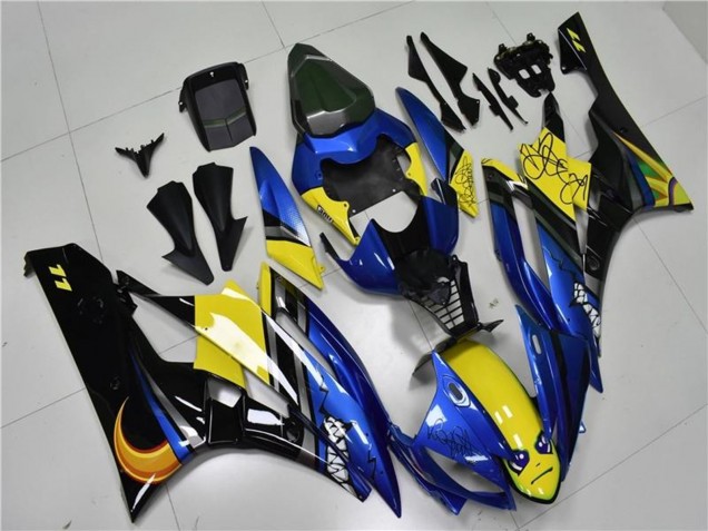 Yamaha YZF R6 Motorrad Verkleidung 2006-2007 - Blau Gelb Glanzendes Schwarz Hai