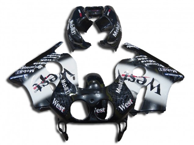 Honda CBR250RR Motorrad Verkleidung 1990-1998 - Glanzendes Schwarz Weiss West