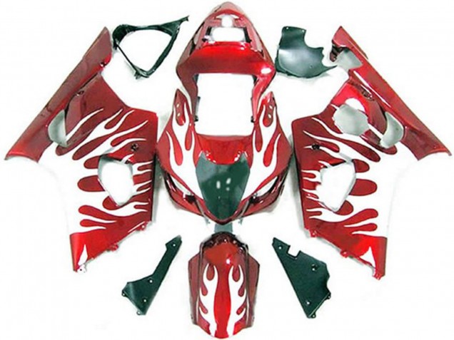 Suzuki GSXR 1000 Motorrad Verkleidung 2003-2004 - Weiss Rot Flamme