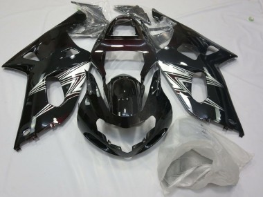 Suzuki GSXR 600 / GSXR 750 Motorrad Verkleidung 2001-2003 - Glanzendes Schwarz Silber Weiss