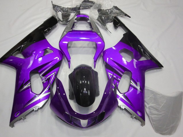 Suzuki GSXR 600 / GSXR 750 Motorrad Verkleidung 2001-2003 - Lila Silber Glanzendes Schwarz