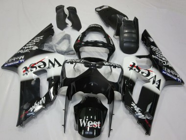 Kawasaki ZX6R Motorrad Verkleidung 2003-2004 - Glanzendes Schwarz Weiss West