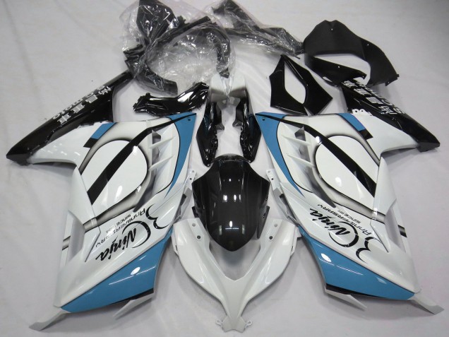 Kawasaki Ninja 300 Motorrad Verkleidung 2013-2024 - Glanzendes Weiss Hellblau Schwarz