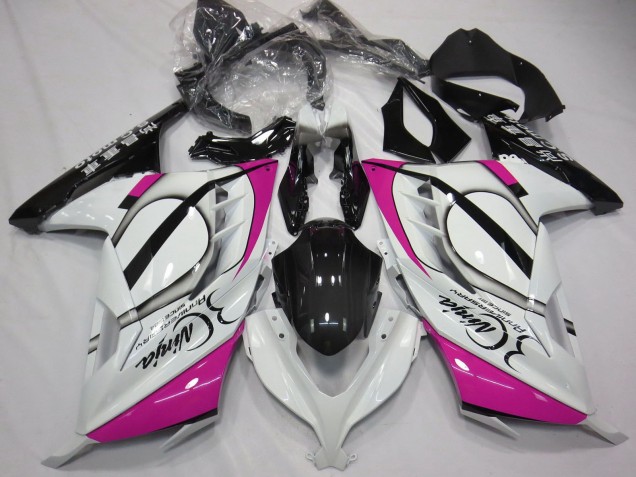 Kawasaki Ninja 300 Motorrad Verkleidung 2013-2024 - Glanzendes Weiss Rosa Schwarz