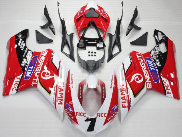 Ducati 848 1098 1198 Motorrad Verkleidung 2007-2014 - Weiss Rot Blau Glanzendes Schwarz Ficc Fiamm 7