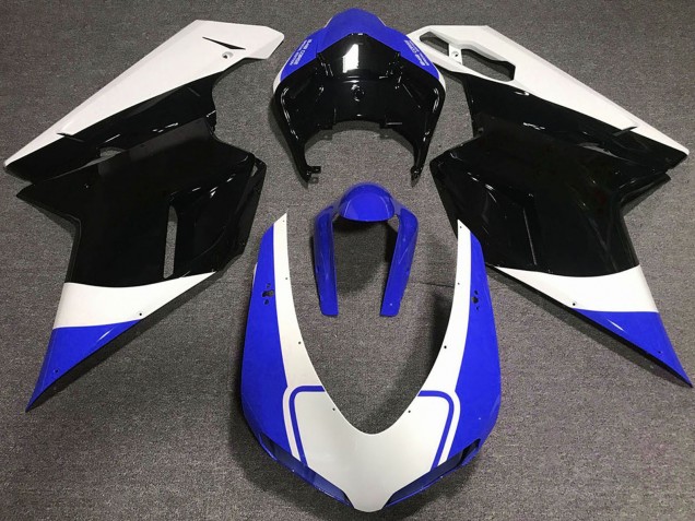 Ducati 848 1098 1198 Motorrad Verkleidung 2007-2014 - Weiss Blau Glanzendes Schwarz