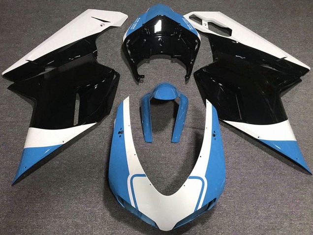 Ducati 848 1098 1198 Motorrad Verkleidung 2007-2014 - Weiss Blau Glanzendes Schwarz