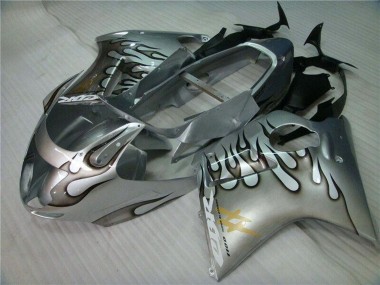 Honda CBR1100XX Blackbird Motorrad Verkleidung 1996-2007 - Silber Schwarz Flamme