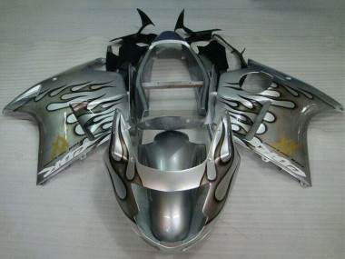 Honda CBR1100XX Blackbird Motorrad Verkleidung 1996-2007 - Silber Schwarz Flamme