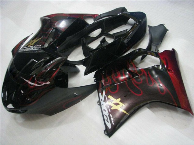 Honda CBR1100XX Blackbird Abs Motorrad Verkleidungen 1996-2007 - Glanzendes Schwarz Rot Flamme