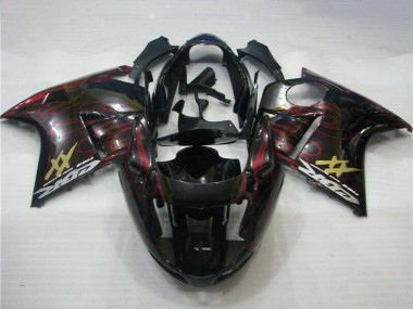 Honda CBR1100XX Blackbird Abs Motorrad Verkleidungen 1996-2007 - Glanzendes Schwarz Rot Flamme