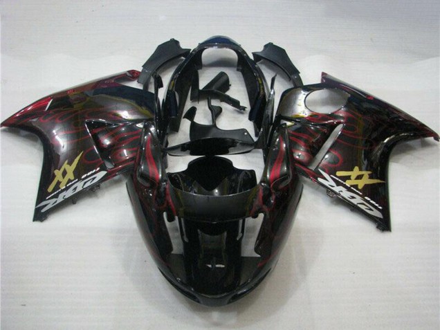 Honda CBR1100XX Blackbird Abs Motorrad Verkleidungen 1996-2007 - Glanzendes Schwarz Rot Flamme