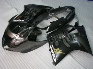 Honda CBR1100XX Blackbird Motorrad Verkleidung 1996-2007 - Glanzendes Schwarz Silber Flamme
