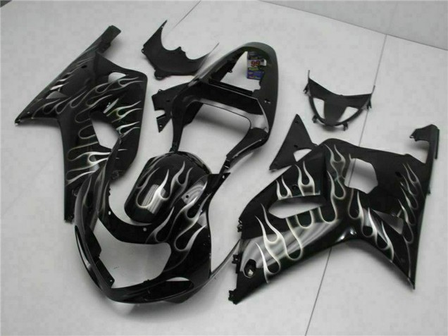 Suzuki GSXR 600/750 Motorrad Verkleidung 2001-2003 - Glanzendes Schwarz Silber Flamme