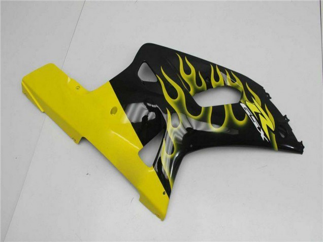 Suzuki GSXR 600/750 Motorrad Verkleidung 2001-2003 - Glanzendes Schwarz Gelb Flamme