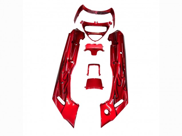 Kawasaki ZZR600 Motorrad Verkleidung 1998-2003 - Rot mit Schwarz Flamme