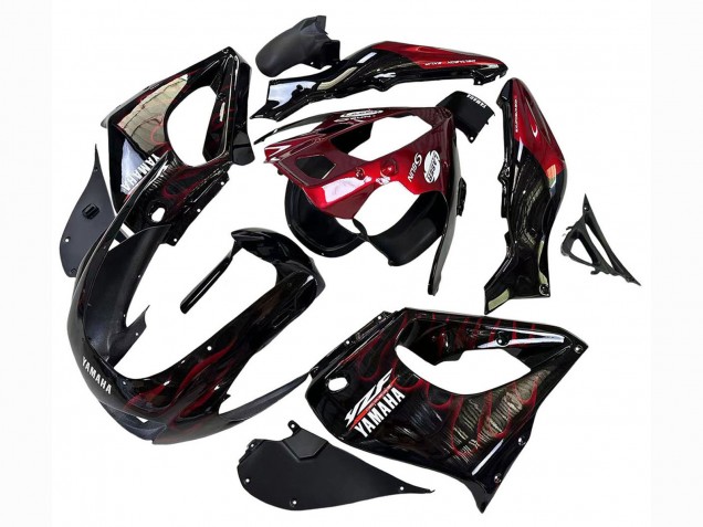 Yamaha YZF 1000R Thunderace Motorrad Verkleidung 1997-2007 - Schwarz mit Dunkel Rot Flamme