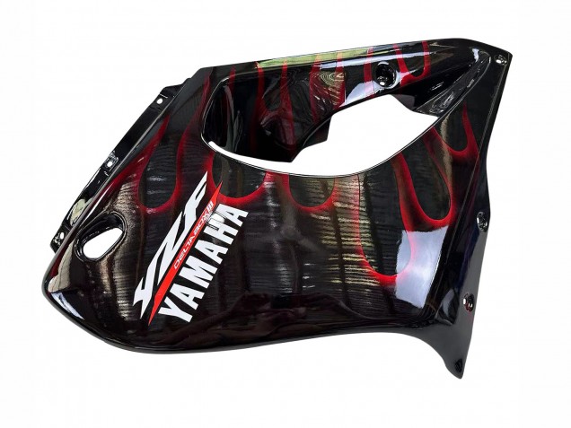 Yamaha YZF 1000R Thunderace Motorrad Verkleidung 1997-2007 - Schwarz mit Dunkel Rot Flamme