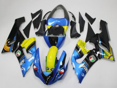 Kawasaki ZX6R Motorrad Verkleidung 2005-2006 - Blau Gelb Schwarz Hai