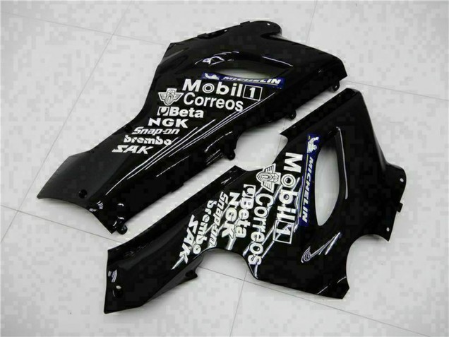 Kawasaki ZX6R Motorrad Verkleidung 2005-2006 - Glanzendes Schwarz Weiss West