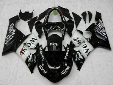 Kawasaki ZX6R Motorrad Verkleidung 2005-2006 - Glanzendes Schwarz Weiss West