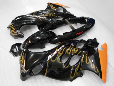 Suzuki GSX600F/GSX750F Motorrad Verkleidung 2004-2006 - Glanzendes Schwarz Orange Flamme Katana