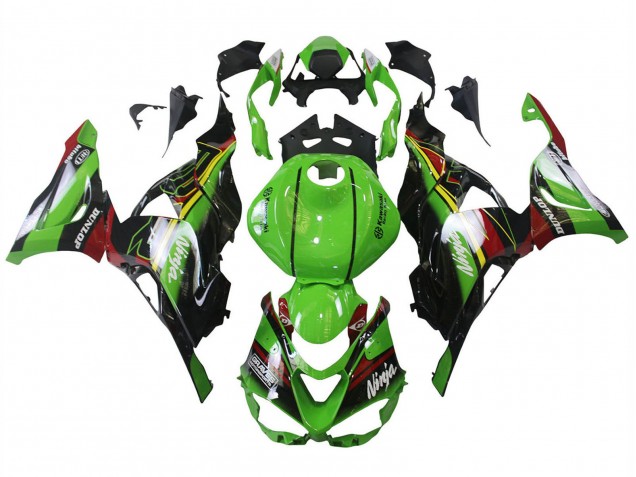 Kawasaki ZX6R Motorrad Verkleidung 2023-2025 - Grun Schwarz Rot Gelb Dunlop