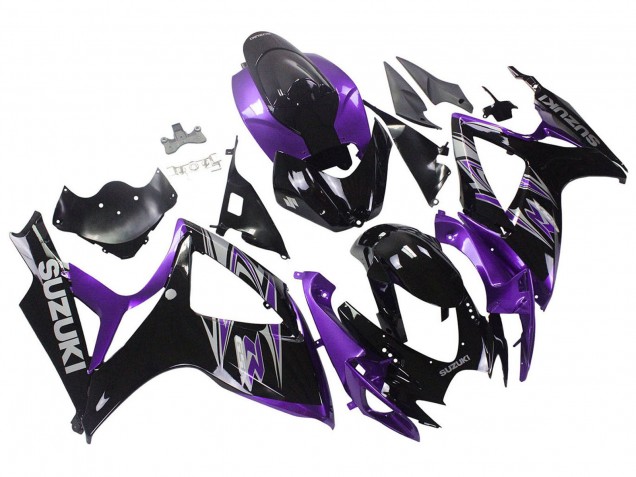 Suzuki GSXR 600 / GSXR 750 Motorrad Verkleidung Kit 2006-2007 - Lila Glanzendes Schwarz