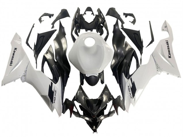 Kawasaki ZX6R Motorrad Verkleidung 2019-2022 - Weiss Schwarz Carbonfaser