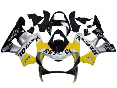Honda CBR900RR 929 Motorrad Verkleidung 2000-2001 - Gelb Silber Glanzendes Schwarz Repsol