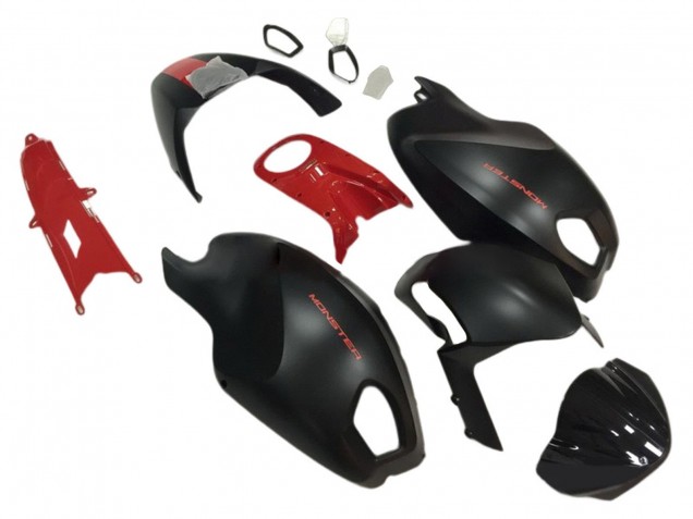 Ducati Monster 696 796 1100 1100S Motorrad Verkleidung 2008-2012 - Rot Matt Schwarz Monster