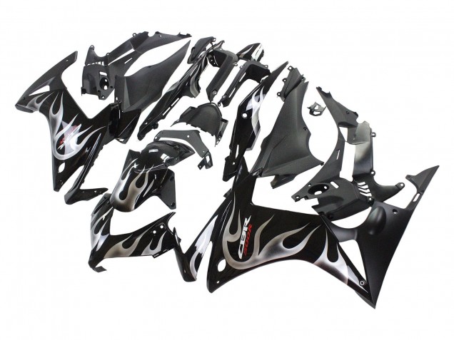 Honda CBR500R Motorrad Verkleidung 2013-2015 - Glanzendes Schwarz Silber Flamme