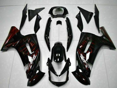Kawasaki EX650 Motorrad Verkleidung 2006-2008 - Glanzendes Schwarz Rot Flamme