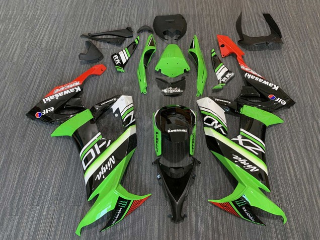 Kawasaki ZX10R Motorrad Verkleidung 2008-2010 - Grun Weiss Rot Schwarz Elf Monster Energy