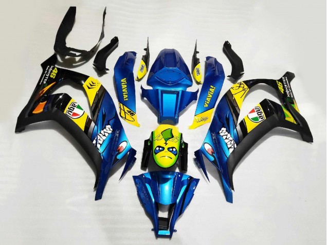 Kawasaki ZX10R Motorrad Verkleidung 2008-2010 - Blau Gelb Schwarz Hai