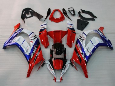 Kawasaki ZX10R Motorrad Verkleidung 2011-2015 - Weiss Blau Rot Schwarz SBK Maxxis