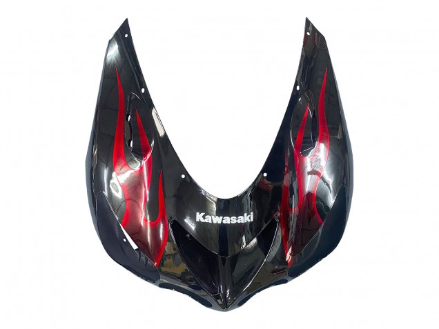 Kawasaki ZX14R ZZR1400 Motorrad Verkleidung Kit 2006-2011 - Glanzendes Schwarz Rot Flamme