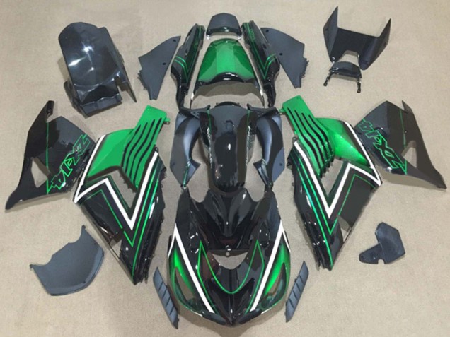 Kawasaki ZX14R ZZR1400 Motorrad Verkleidung Kit 2006-2011 - Grun Glanzendes Schwarz