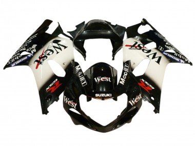 Suzuki GSXR 600 / GSXR 750 Motorrad Verkleidung 2001-2003 - Glanzendes Schwarz Weiss West Rot