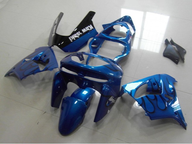 Kawasaki ZX9R Motorrad Verkleidung 1998-1999 - Blau Schwarz Flamme