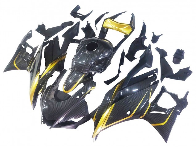 Yamaha YZF R3/R25 Motorrad Verkleidung 2019-2021 - Gold Schwarz Carbonfaser