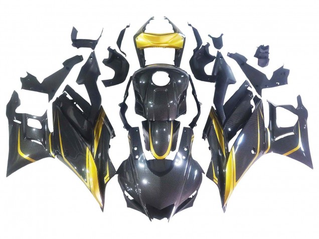 Yamaha YZF R3/R25 Motorrad Verkleidung 2019-2021 - Gold Schwarz Carbonfaser