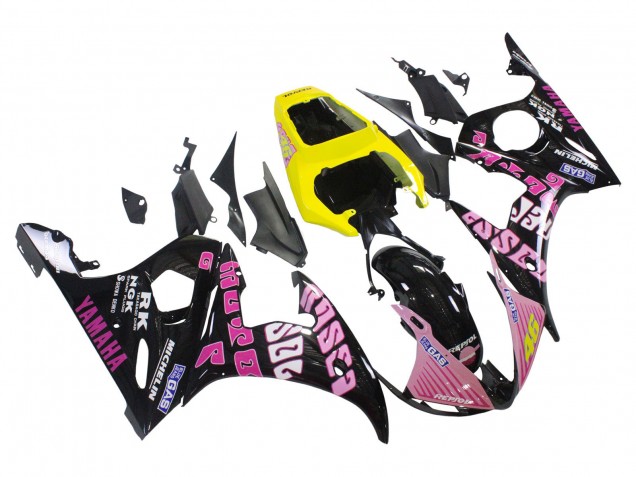Yamaha YZF 600 R6 Motorrad Verkleidung 2005 - Schwarz Rosa Gelb Repsol 46